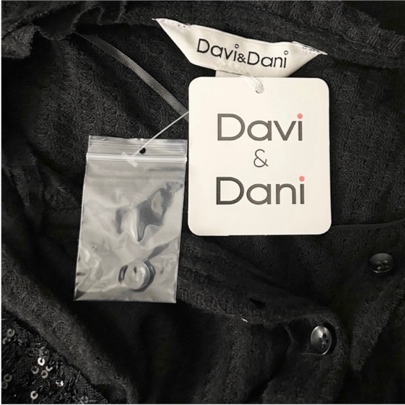 DAVI & DANI sequins long sleeve waffle top M black - Picture 8 of 10